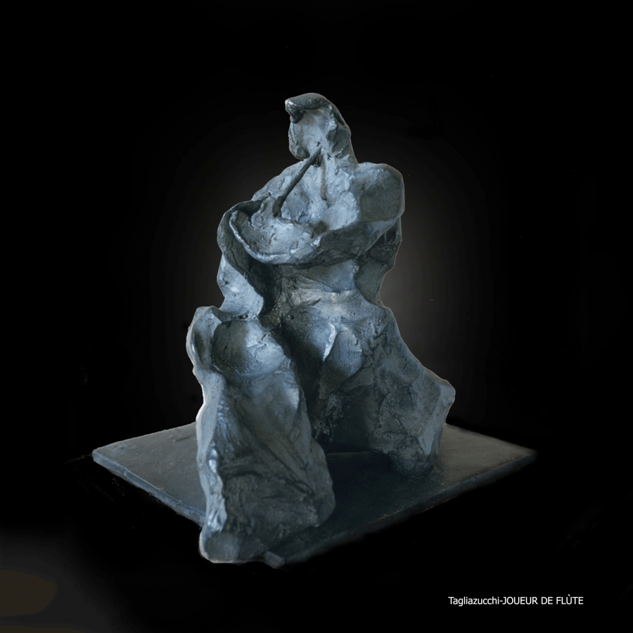 "Joueur de flûte - bronze sculpture by Roberto Tagliazucchi