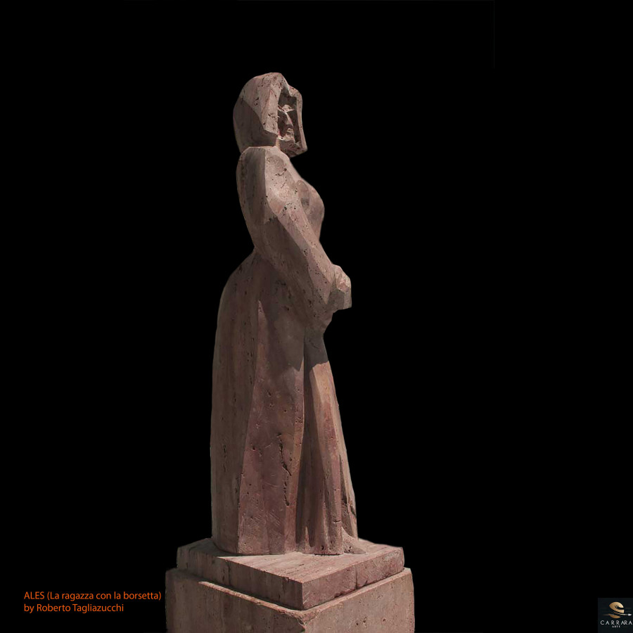 ALES (La Fille au sac à main)  - sculpture en marbre de Roberto Tagliazucchi