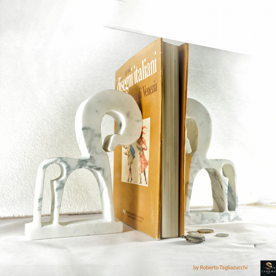 ETRUSQUE - Set ferma-libri in vero marmo bianco di Carrara,